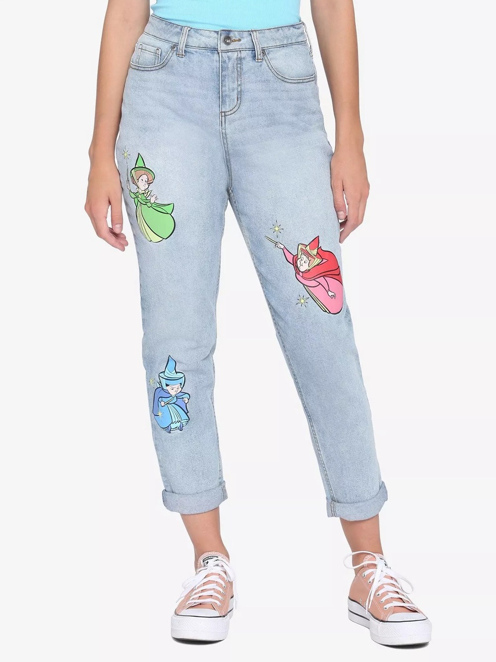 NWT Disney Sleeping Beauty Fairies Mom Jeans Juniors 13 Flora Fauna Merryweather